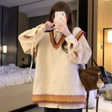 批发2026针织毛衣女<b class='q'>甜美</b>软糯拼色毛茸茸针织衫马甲背心毛衣女学生