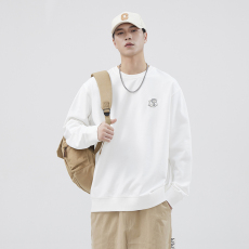 批发实拍秋冬新款重磅圆领卫衣男潮牌绣花简约宽松休闲套头上衣