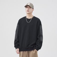 批发实拍条纹拼接圆领卫衣男秋冬季新款潮牌重磅休闲长袖上衣