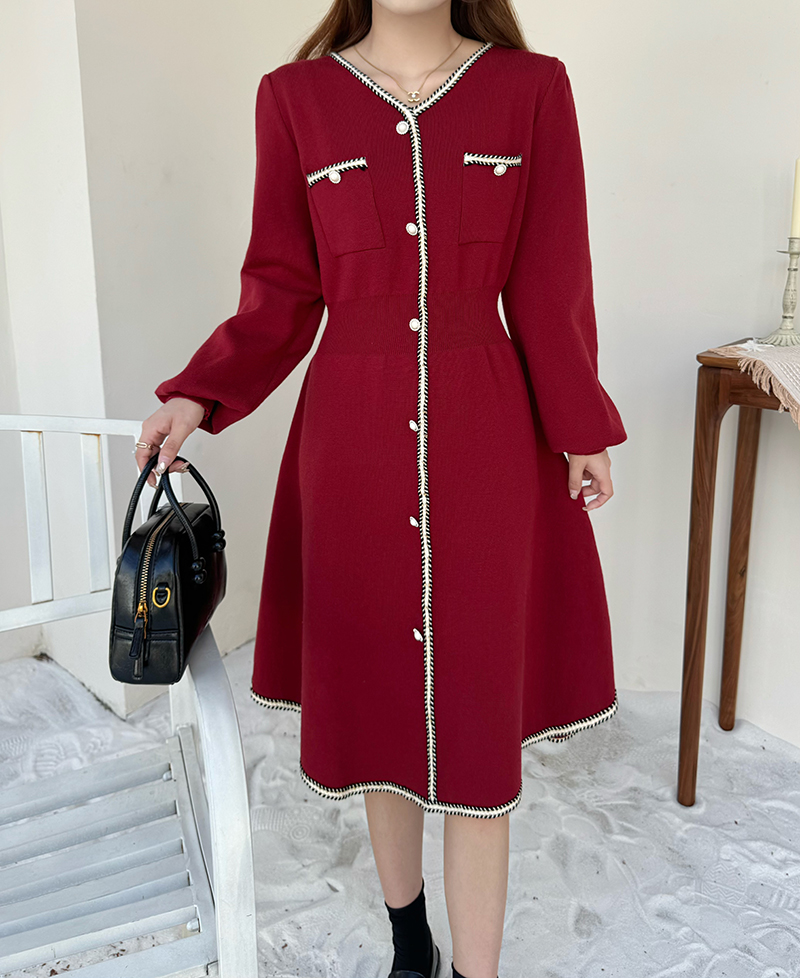 MY14402# 大码女装小香风针织连衣裙女气质名媛风复古A字裙女裝貨源服...