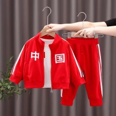 批发童装男童两件套中国红色宝宝秋装套装<b class='q'>儿童</b>运动幼儿园<b class='q'>表演</b>服女童装