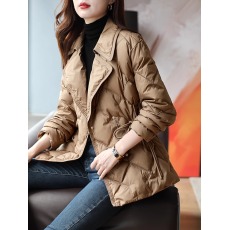 批发秋冬2025新款翻领系带保暖显瘦羽绒服双排扣时尚菱格外套女棉服