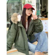 批发实拍实价  冬季大毛领软糯保暖连帽派克服棉服宽松棉衣外套