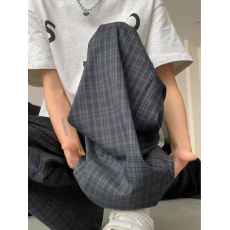 批发原版韩国外贸<b class='q'>韩版</b>复古格子裤子女新款高腰垂感休闲遛弯阔腿裤