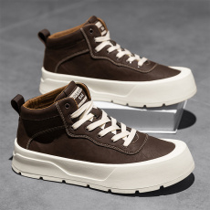 批发秋冬新款超纤皮面<b class='q'>休闲</b>板鞋时尚百搭系带厚底增高日常运动冷粘男鞋