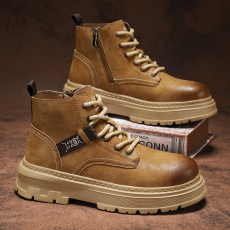 批发时尚秋<b class='q'>冬</b>新款高帮超纤皮面马丁靴圆头厚底增高户外运动机车男靴