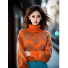 批发清仓捡漏一线<b class='q'>品牌</b>专柜秋冬南瓜色高盖领针织漂亮香风橘色提花毛衣