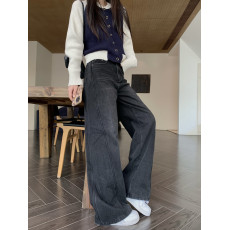 批发设计感裁剪超<b class='q'>显瘦</b><b class='q'>牛仔裤</b>女高腰直筒宽松阔腿裤长裤潮