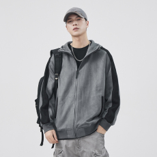 批发实拍插肩袖连帽卫衣男秋冬潮牌撞色宽松休闲开衫外套上衣