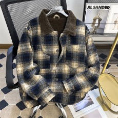 批发<b class='q'>复古</b>格子羊羔绒保暖翻领棉衣男女款休闲<b class='q'>日系</b>格纹cityboy毛呢外套