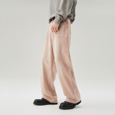 批发实拍2024秋冬新款粉色复古水洗阔腿牛仔裤男宽松直筒百搭长裤子