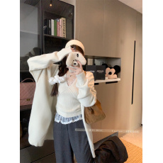 批发实拍实价 <b class='q'>蕾丝</b>拼接背心针织衫长袖外套毛衣<b class='q'>两件套</b>