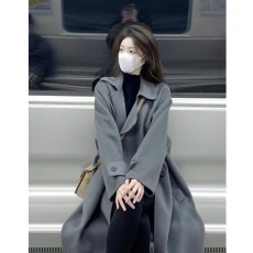批发灰色毛呢外套2024秋冬季新款呢子大衣女加厚中长款气质赫本风韩系