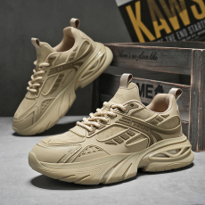 批发秋<b class='q'>冬</b>季新款皮面爆米花底跑步运动鞋时尚低帮系带增高老爹鞋男鞋