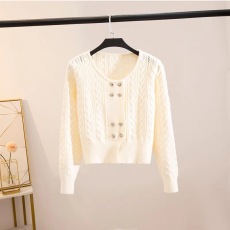 批发双排装饰扣高级感毛衣秋冬季纯色短款套头专柜品质<b class='q'>修身</b>收腰打底衫