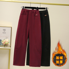 批发实拍冬新款大码阔腿香蕉裤女胖MM加绒加厚休闲镰刀裤休闲保暖裤