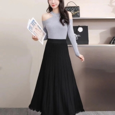 批发抖音天猫质量加厚针织百褶半身裙高腰百搭显瘦中长款大摆裙a字裙