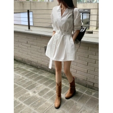 批发ins 韩版春季气质复古大口袋腰带收腰休闲简约宽松衬衫<b class='q'>连衣裙</b>