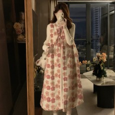 批发实拍立体花朵系带背心大码长马甲加厚夹棉冬季新款针织裙套装