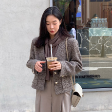 批发26春 韩国代购 小香风粗花呢外套 女小个子短款<b class='q'>西装</b> 小众设计chic