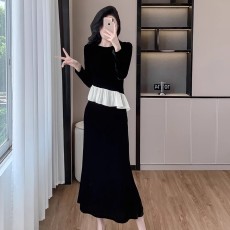 批发法式轻奢金丝<b class='q'>绒套装</b>裙子女秋冬高级质感上衣鱼尾半身裙时髦两件套