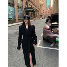 批发实拍实价小个子小众新款高级感收腰设计长款毛呢风衣大衣外套