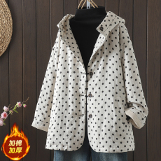 2025年冬季新款麻波点文艺百搭连帽夹棉棉服外套