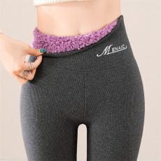 批发实拍不减价~秋冬棉裤云朵绒加绒加厚高腰绣字螺纹<b class='q'>竖条纹</b>保暖裤女