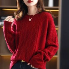 批发新款圆领羊毛衫女韩版宽松慵懒风针织<b class='q'>羊绒</b>衫纯色百搭长袖<b class='q'>毛衣</b>