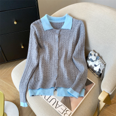 批发实拍◆灰色polo领麻花毛衣女冬季小个子内搭<b class='q'>打底衫</b>假两件<b class='q'>针织</b>衫