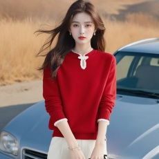 批发时尚中式<b class='q'>女装</b><b class='q'>中国风</b>打底衫女2025新款秋冬龙年本命年衣服红色毛衣