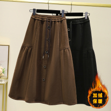 批发实拍冬款大码女装胖mm加绒加厚打底裙高腰<b class='q'>显瘦</b>遮胯A字半身伞裙