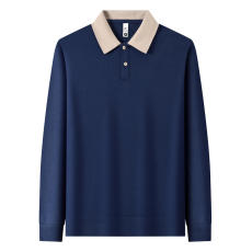 批发拼接撞色领长袖POLO衫秋装工衣广告<b class='q'>文化衫</b>简约翻领纯棉保罗衫卫衣