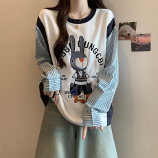 批发实拍 纯棉华棉复合牛奶丝 春<b class='q'>秋装</b>韩版假两件拼接圆领卫衣<b class='q'>大码</b><b class='q'>女装</b>