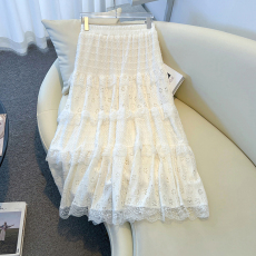 批发实拍2025大码白色芭蕾风蛋糕仙女蕾丝加绒加厚A字半身长裙