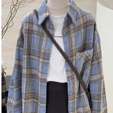 批发磨毛加厚格子衬衫<b class='q'>外套</b>女韩版宽松秋冬季百搭休闲洋气上衣
