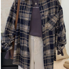 批发磨毛加厚格子衬衫<b class='q'>外套</b>女韩版宽松秋冬季百搭休闲洋气上衣