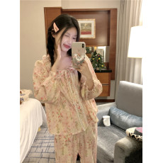 批发实拍实价韩版甜美碎花<b class='q'>全棉</b>秋季小清新宽松休闲外穿长袖家居服套装