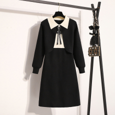 实拍大码女装2025冬新款针织连衣裙时尚百搭显瘦假二件毛衣裙子女