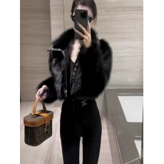 批发2024秋冬高级仿狐狸毛拼接皮拉链长袖皮草短外套