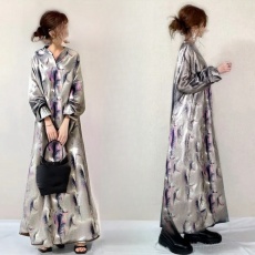 批发2025春秋装新款 韩版古着碎花<b class='q'>连衣裙</b><b class='q'>巴洛克</b>复古衬衫宽松显瘦长裙