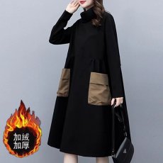 批发大码胖mm200斤复古文艺<b class='q'>连衣裙</b>女宽松秋冬装洋气加绒加厚打底裙子