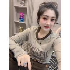 批发欧货2026春秋新款明线字母印花德绒长袖T恤女修身打底衫保暖上衣