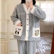 批发新款冬提花绒月子服加厚加绒孕妇睡衣喂奶哺乳套装待产法兰绒产后