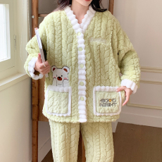 批发新款冬提花绒月子服加厚加绒孕妇睡衣喂奶哺乳套装待产法兰绒产后