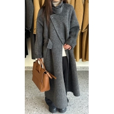 批发LEETWINS 设计感立领双面绒大衣女冬季中长款宽松高端羊毛呢外套