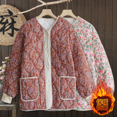 批发2026新款轻薄小众复古民族风<b class='q'>碎花</b>加棉保暖棉服宽松大码棉衣外套女