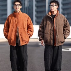 批发<b class='q'>日系</b><b class='q'>复古</b>双面穿立领加厚面包棉服男女冬季美拉德工装宽松棉衣外套