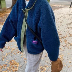 批发2026新款韩国拼接羊羔毛两面穿厚实<b class='q'>夹克</b>外套女