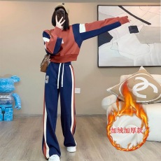批发加绒<b class='q'>运动</b>服套装女春季新款休闲<b class='q'>时尚</b>卫衣阔腿裤两件套洋气#819厚